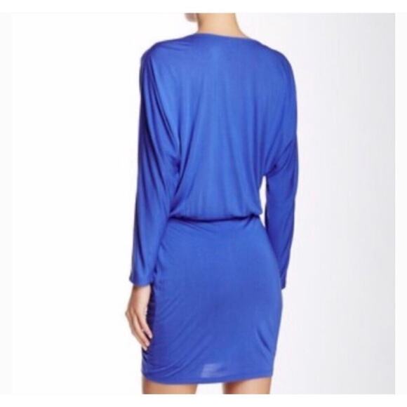 Sapphire Blue Haute Hippie Knit Jersey Knit Surplice Front Mini Dress Size XS - Picture 2 of 7